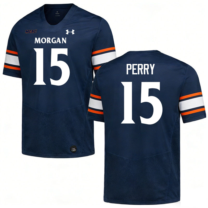 Morgan State Bears #15 Justin Perry College Football Jerseys,Uniforms Stitched-Navy